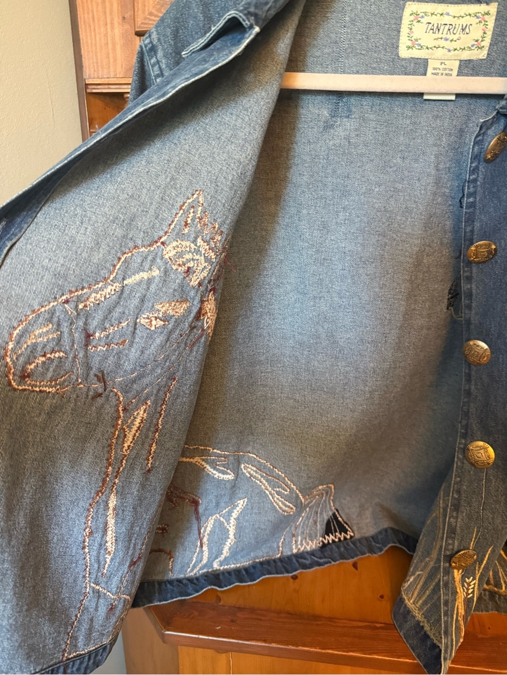 Tantrums vintage 100% cotton Horse Equestrian Western Denim Beaded Sequin Jacket - Picture 11 of 12